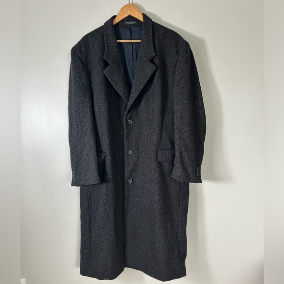 VTG JOHN ASHFORD 100% Pure Wool Herringbone Tweed 4Mens Men's long Coat Overcoat - Picture 1 of 12